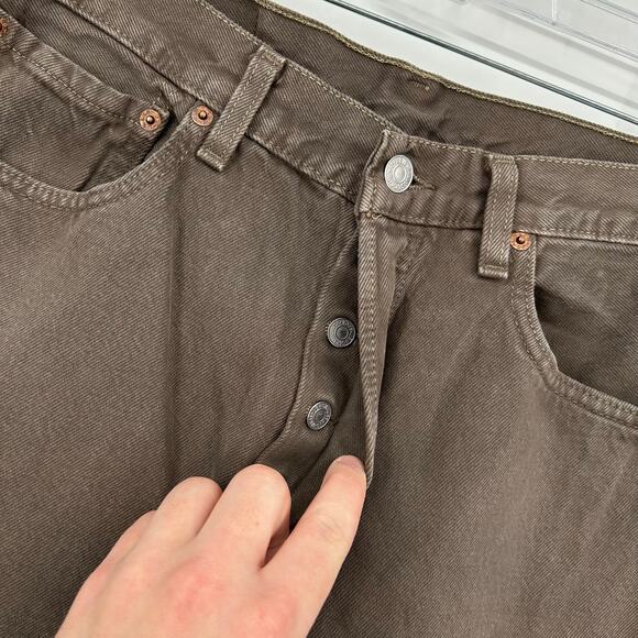 Vintage 90s Men's Levis 501 Button Fly Brown Denim Straight Leg Jeans (32x32.5) - Picture 4 of 10